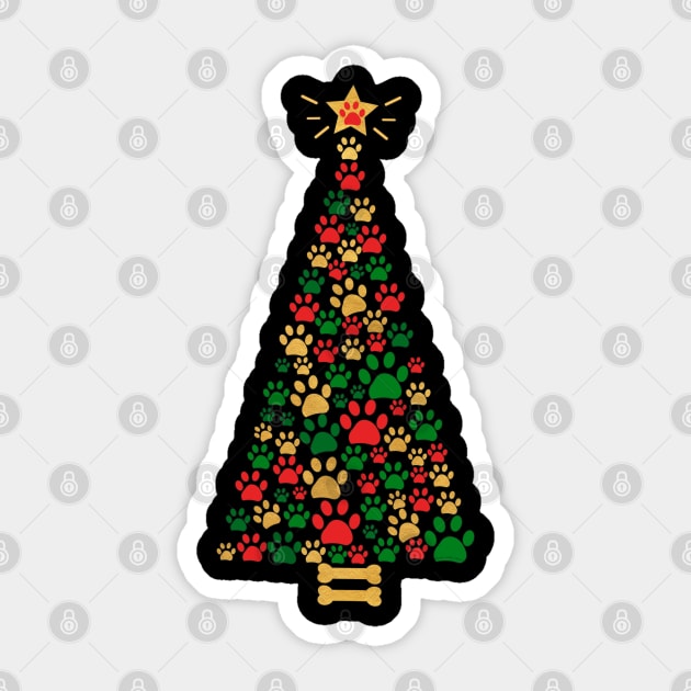 Dog Lovers Cute and Funny Dog Paws Prints Christmas Tree Sticker by Dibble Dabble Designs